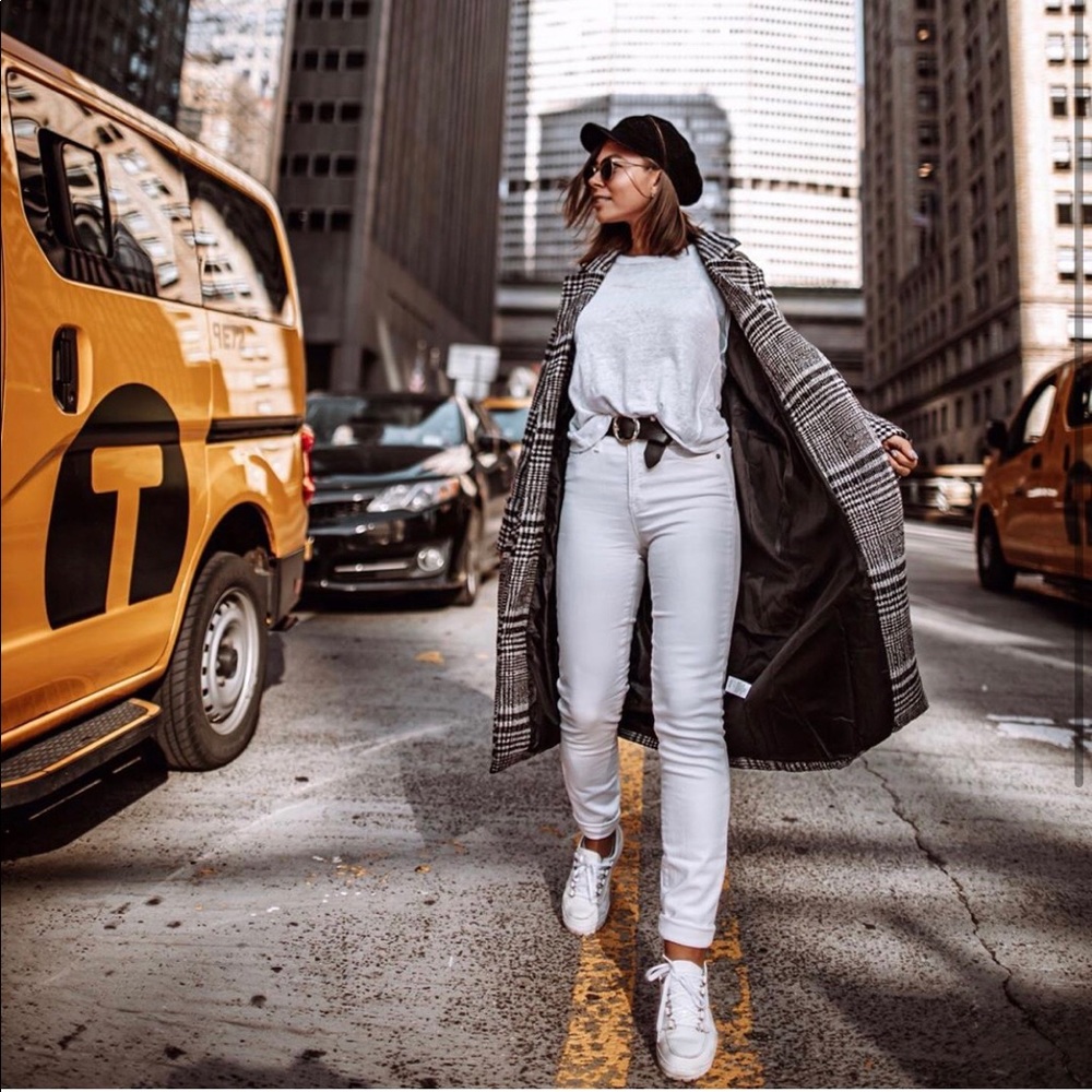 Chenelle Plaid Belted Coat - Black & White - Picture 5 of 7